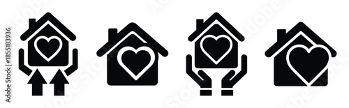housing support silhouette icon set, black color and white background