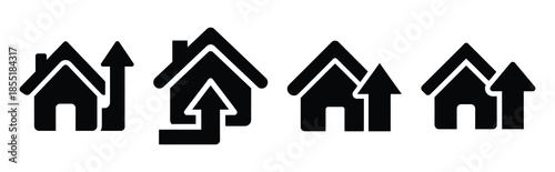 property price increase silhouette icon set, black color and white background