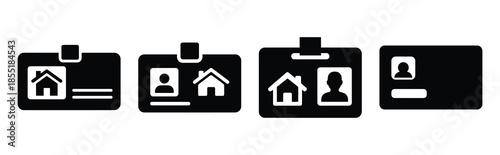 real estate id silhouette icon set, black color and white background