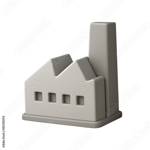 3D factory building icon on transparent background isolated png.