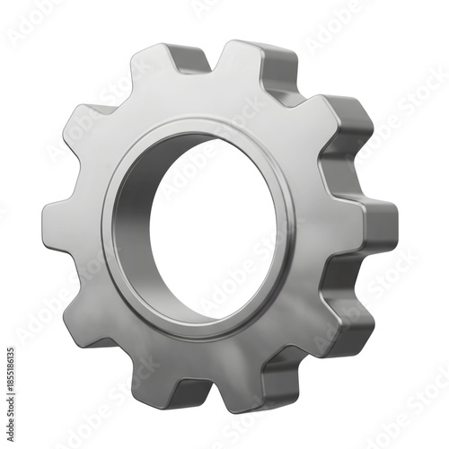 3D silver gear icon symbolizing settings, configuration, or system control in a digital interface.