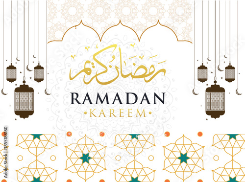 Ramadan Kareem banner concept with hanging stars on blue background