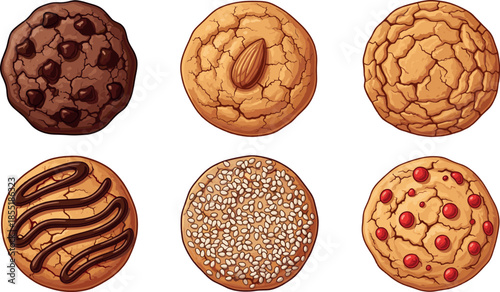 Set of Six Assorted Gourmet Cookies Including Chocolate Chip Almond and Sesame