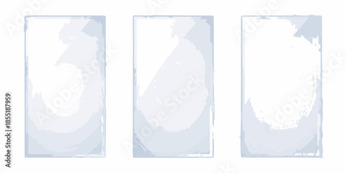 Three rectangular frames with light blue and white abstract brushstroke textures