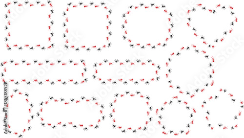 Stitched outline shape set. Dashed sewing-style frames for labels and patches. Decorative geometric borders for craft and graphic design.