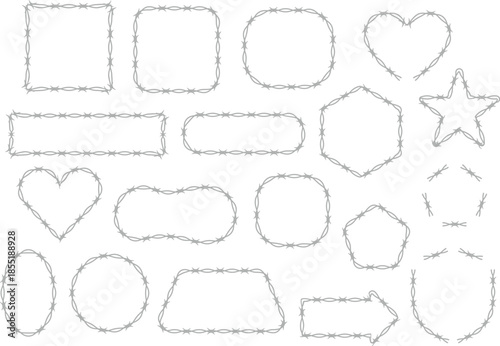 Hand-drawn dashed outline shapes set. Sketchy black and white frames, icons, and borders. Doodle elements for graphic design layouts.