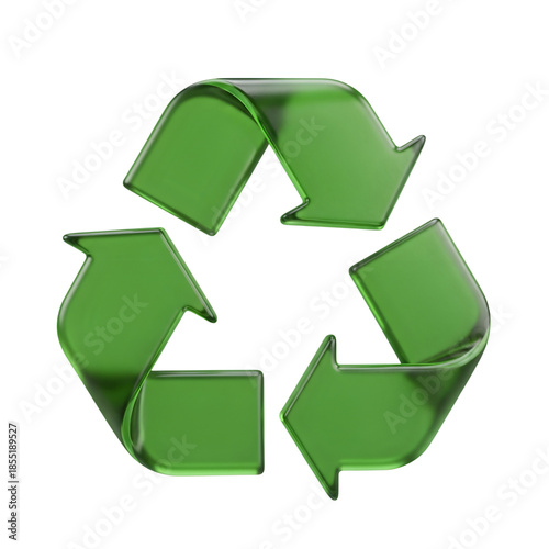 3D recycling symbol icon on transparent background isolated png.