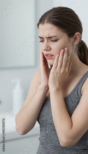Young Woman Suffering Toothache Bathroom