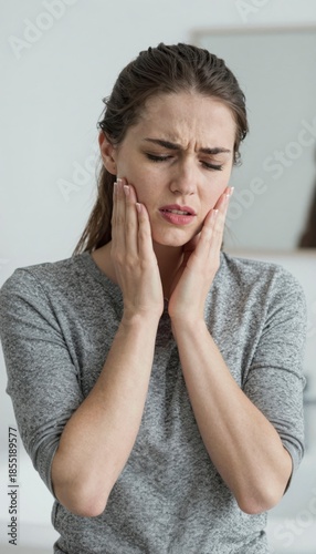 Woman Touching Her Face with Discomfort