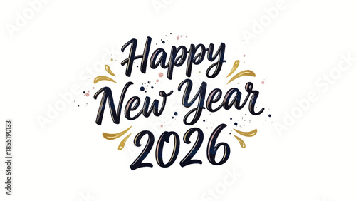 Happy new year 2026 celebration text with gold confetti