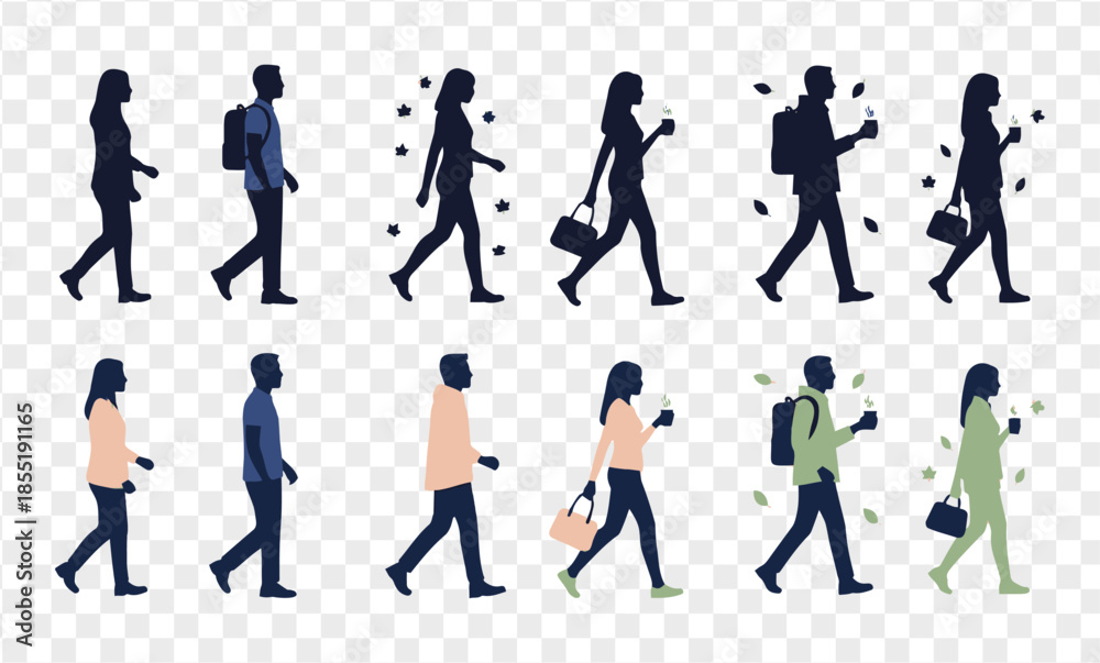 Fototapeta premium Silhouettes of People Walking