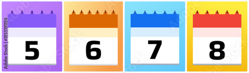 Simple calendar date set 5, 6, 7, and 8 with functional flat design, perfect for scheduling tools, planner templates, and clean UI layouts