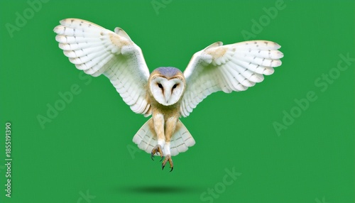 Majestic Barn Owl in Dynamic Flight on Green Screen