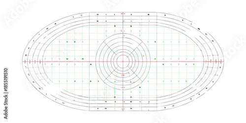Elliptical target with concentric circles and grid lines for precision aiming