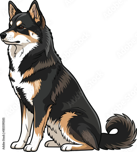 Lapponian Herder dog sitting side profile looking away