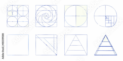 Geometric shapes and designs illustrating mathematical principles and proportions in art