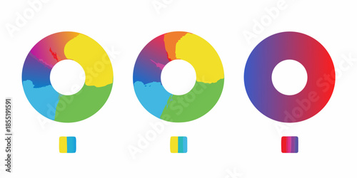 Colorful rings and rectangles arranged in a visually appealing gradient design