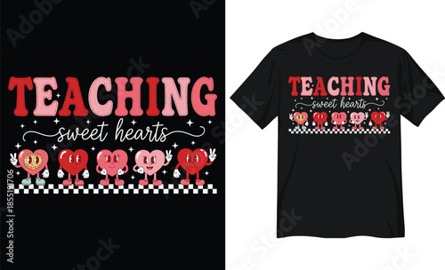 Retro Mascot Teaching Sweethearts Valentine Design - Groovy Heart Characters Vector