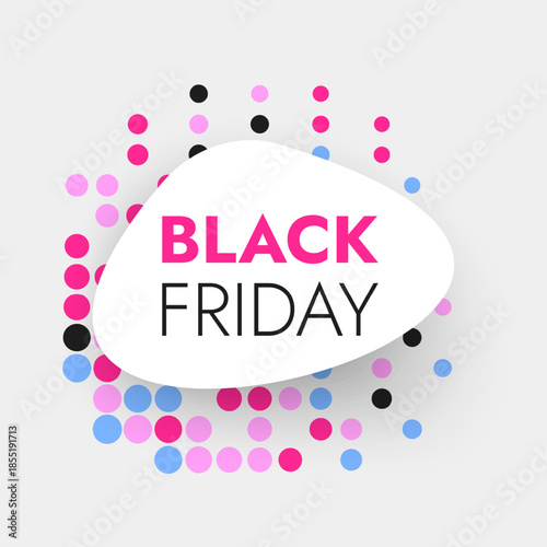 Modern Black Friday sale banner with colorful halftone dots pattern and minimalist typography