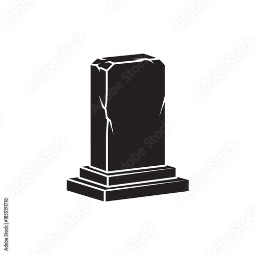 Black marble memorial monument in minimalist style with white cracks in simple flat design for funeral or memorial service