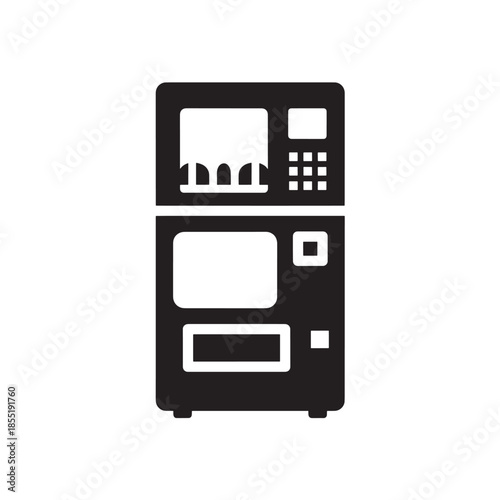 Vending Machine Silhouette in Modern Minimalist Style with Dark Color Scheme on Plain White Background for Advertising