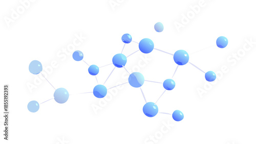 Abstract molecular structure of blue interconnected spheres representing a complex network system in a scientific concept illustration