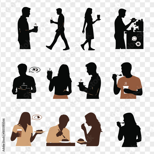 People Drinking Coffee Silhouettes