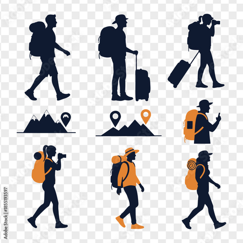 Traveler Silhouettes with Backpacks