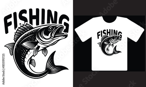 Vector graphic depicting a fishing t-shirt design, ideal for recreational and apparel applications.