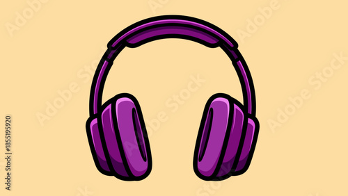 Purple headphones with black outline on a beige background.