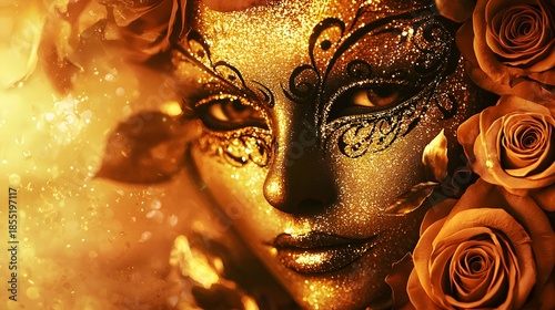 Romantic carnival mask golden shimmer high resolution pictureRomantic carnival mask golden shimmer high resolution picture