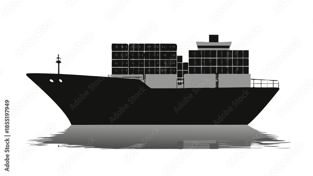 Obraz premium Cargo Ship illustration with reflection on water