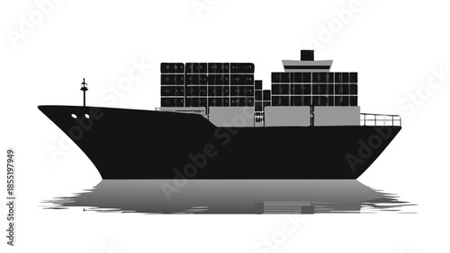 Cargo Ship illustration with reflection on water