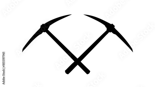 Iconic black silhouette graphic featuring two crossed pickaxes, symbolizing diligent manual labor, excavation, and the robust spirit of mining and construction industries