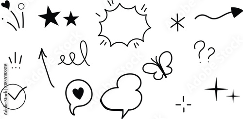 Collection of hand drawn cartoon symbols and icons