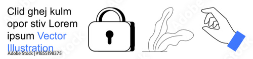 Security, identity verification, privacy, data protection, nature, communication. A padlock, abstract foliage and a hand gesture. Security and identity verification concept