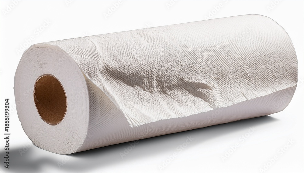 Fototapeta premium White Paper Towel Roll With Textured Surface And Cardboard Core Isolated On A Transparent Background