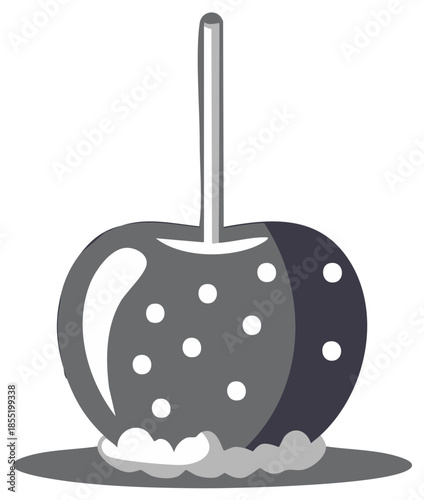 Candy apple illustration on stick, confectionery treat on marshmallow with polka dots, dessert, sweet food, tasty temptation, fair food
