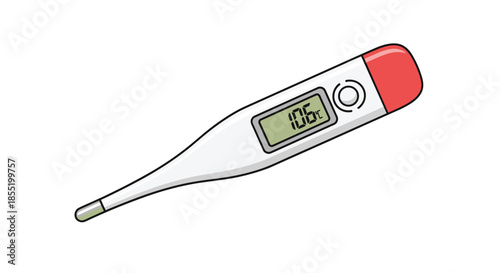 Realistic digital medical thermometer displaying a high fever reading of one hundred and six degrees for health monitoring.