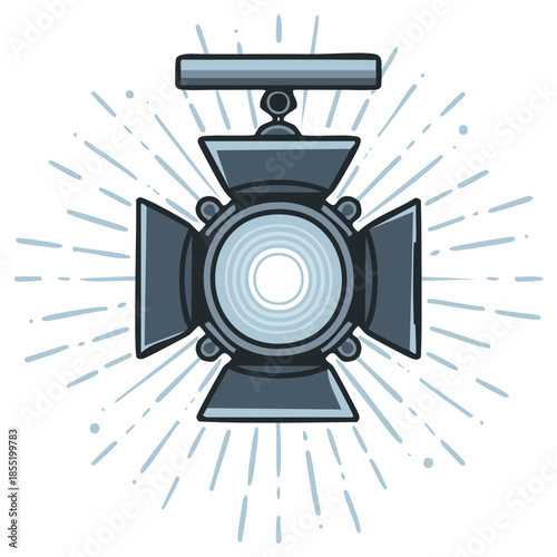 Spotlight Icon in Retro Design with Light Rays on a Neutral Backdrop