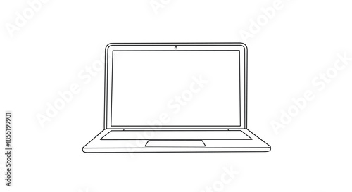 Simple hand drawn outline of an open laptop computer isolated on a white background for technology and office concepts.