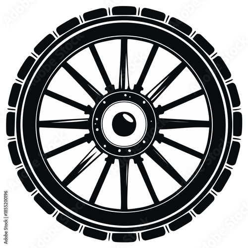 Vector Image of a Traditional Wooden Wheel with Spokes and Tire for Wagon or Cart