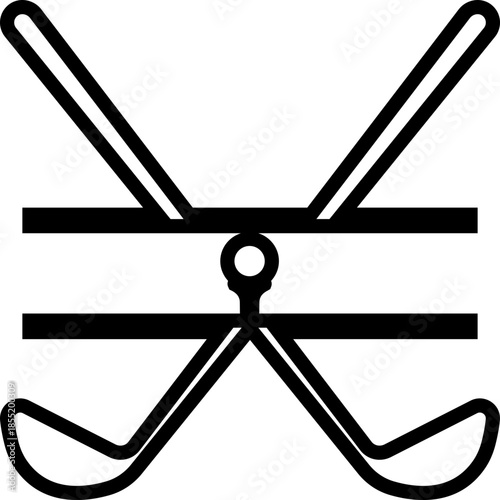 Black Golf Line Style Vector Icon Sports Equipment Symbol and Recreation Outline Graphic Group Featuring Club, Ball, Tee and Course Elements