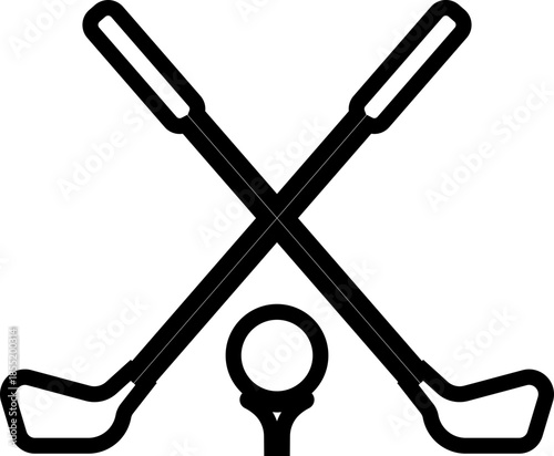 Black Golf Line Style Vector Icon Sports Equipment Symbol and Recreation Outline Graphic Group Featuring Club, Ball, Tee and Course Elements