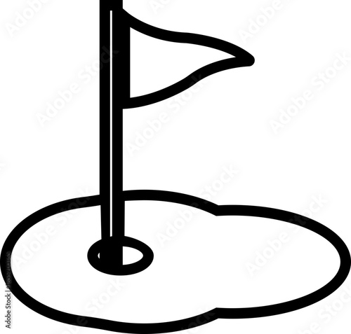 Black Golf Line Style Vector Icon Sports Equipment Symbol and Recreation Outline Graphic Group Featuring Club, Ball, Tee and Course Elements