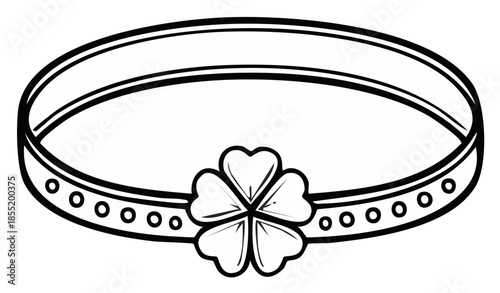 Lucky Clover Crown: Hand-Drawn Headband with Floral Shamrock Accent, Decorative Black and White Illustration