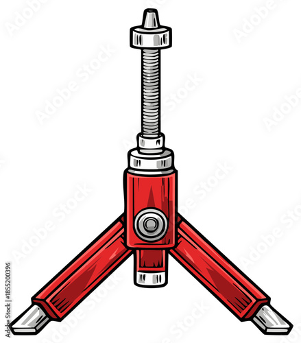 Adjustable Red Screw Jack Mechanism with Three Legs and Metal Feet