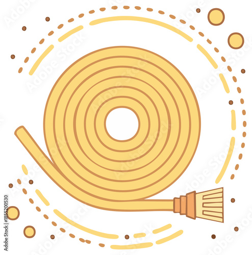 Coiled yellow Ethernet cable with RJ45 connector for network data transfer and internet connectivity