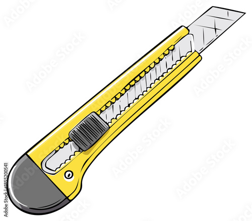 Yellow utility knife with a retractable sharp blade and ergonomic grip for cutting tasks