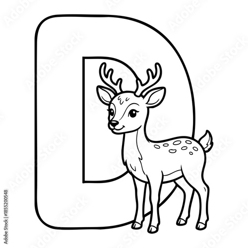 Cute Animal Alphabet Coloring Page for Kids, Black and White Line Art